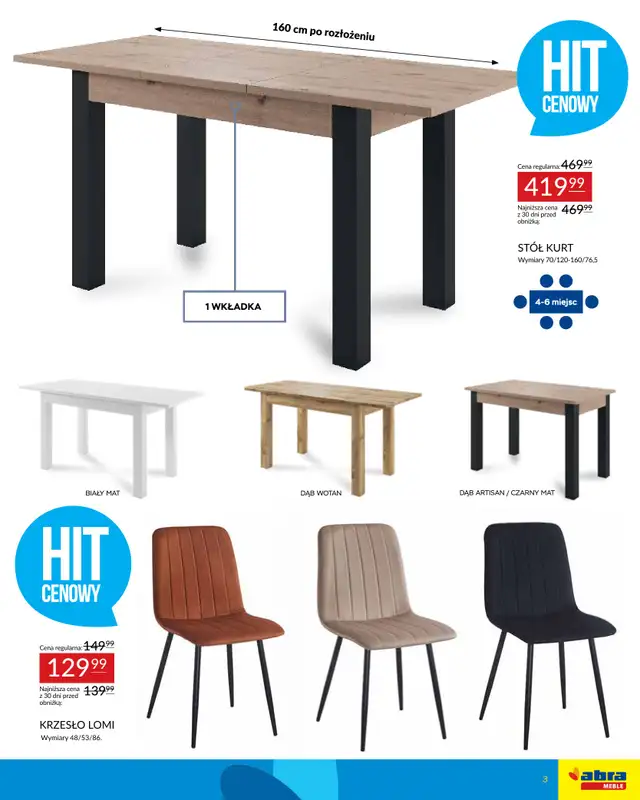 Abra Meble - gazetka promocyjna Moc promocji - stoły i krzesła w super cenach   - strona 3