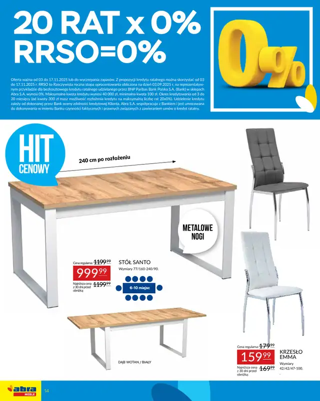 Abra Meble - gazetka promocyjna Moc promocji - stoły i krzesła w super cenach od poniedziałku 03.11 do poniedziałku 17.11 - strona 14