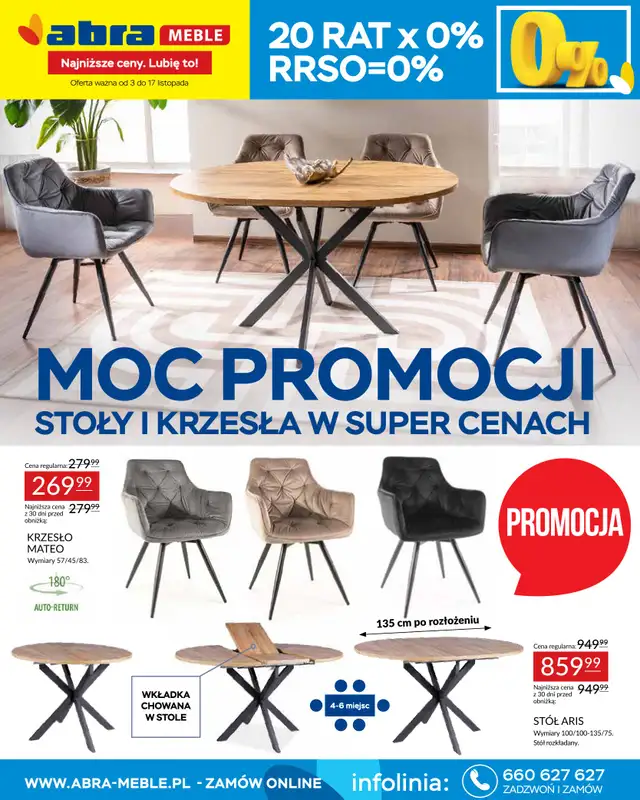 Abra Meble - gazetka promocyjna Moc promocji - stoły i krzesła w super cenach  