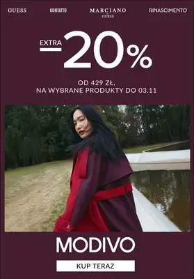 BEST SALE - gazetka promocyjna Modivo | Extra -20%na wybrane produkty od 429 zł od czwartku 30.10 do poniedziałku 03.11 BEST SALE - gazetka promocyjna Modivo | Extra -20%na wybrane produkty od 429 zł od czwartku 30.10 do poniedziałku 03.11