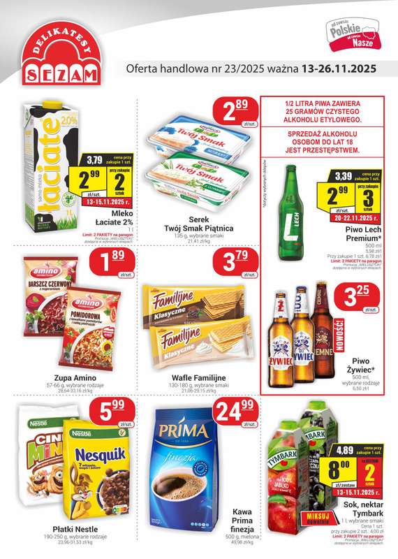 Delikatesy Sezam - gazetka promocyjna Gazetka od czwartku 13.11 do środy 26.11