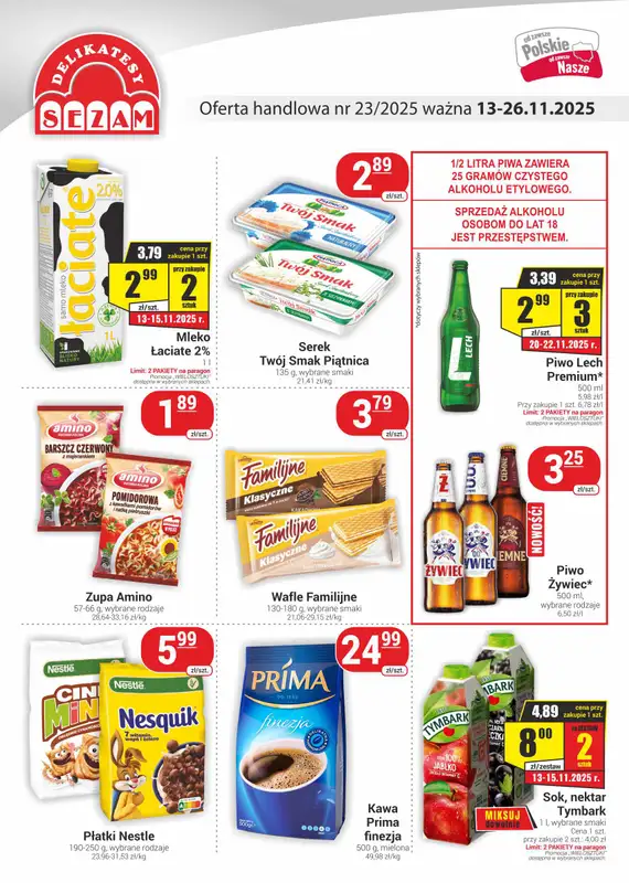 Delikatesy Sezam - gazetka promocyjna Gazetka od czwartku 13.11 do środy 26.11