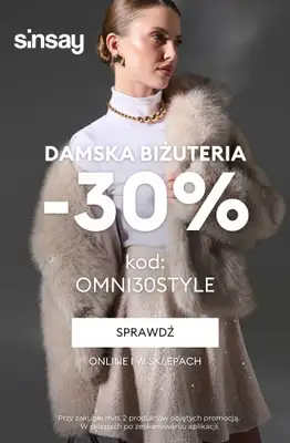 Sinsay - gazetka promocyjna -30% z KODEM na biżuterię przy zakupie min. 2 produktów od piątku 31.10  Sinsay - gazetka promocyjna -30% z KODEM na biżuterię przy zakupie min. 2 produktów od piątku 31.10