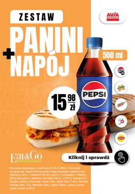AVIA Stacje Paliw - gazetka promocyjna Panini + napój! od soboty 01.11 do niedzieli 30.11