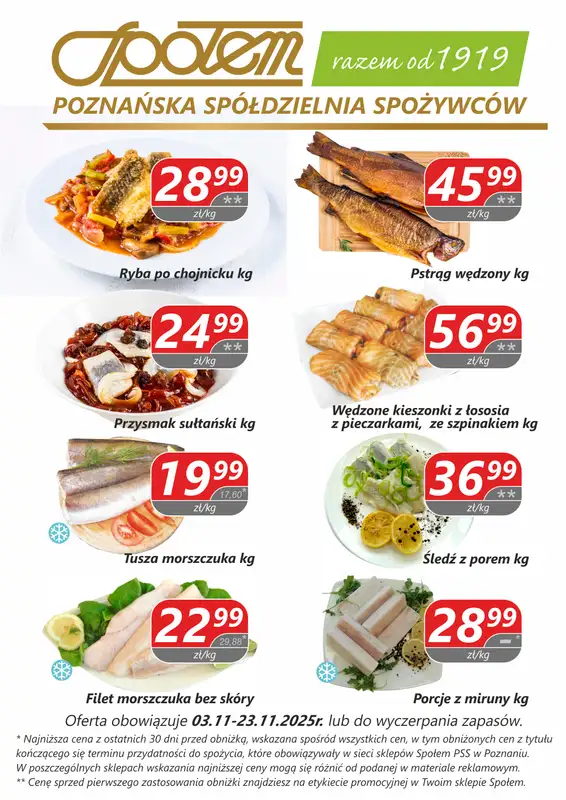 Społem - Blisko i Korzystnie - gazetka promocyjna Plakat promocyjny PSS Poznań od poniedziałku 03.11 do niedzieli 23.11