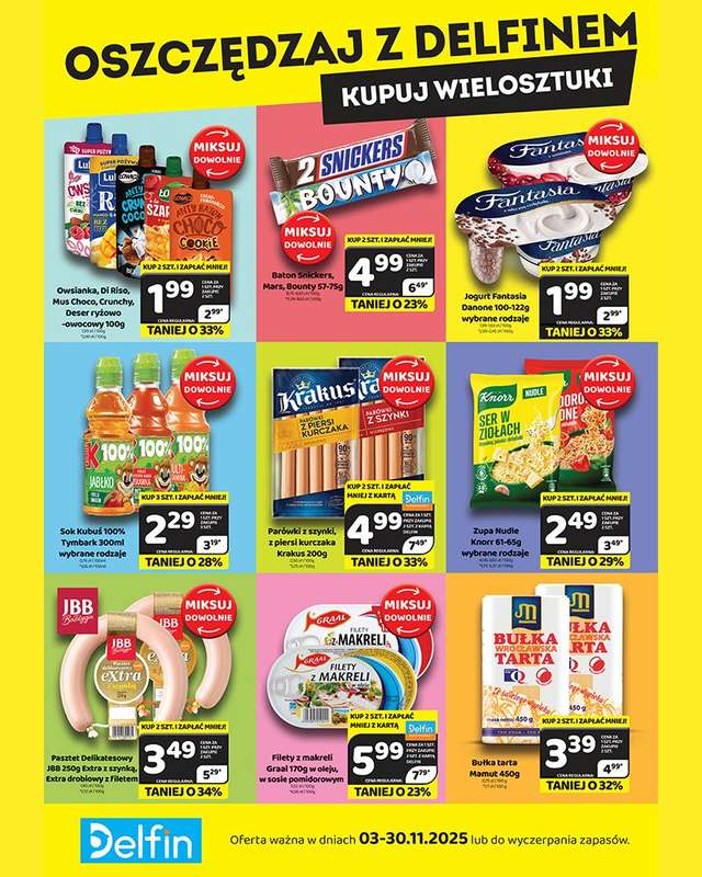 Delfin - gazetka promocyjna Oszczędzaj z Delfinem - kupuj wielosztuki od wtorku 04.11 do niedzieli 30.11