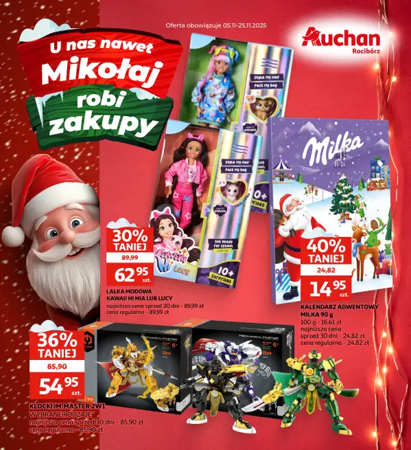 Auchan - gazetka promocyjna Gazetka Racibórz I U nas nawet Mikołaj robi zakupy od środy 05.11 do wtorku 25.11