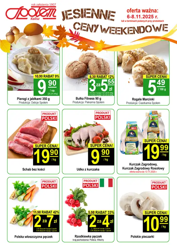 Społem - Blisko i Korzystnie - gazetka promocyjna Plakat promocyjny PSS Kalisz od czwartku 06.11 do soboty 08.11