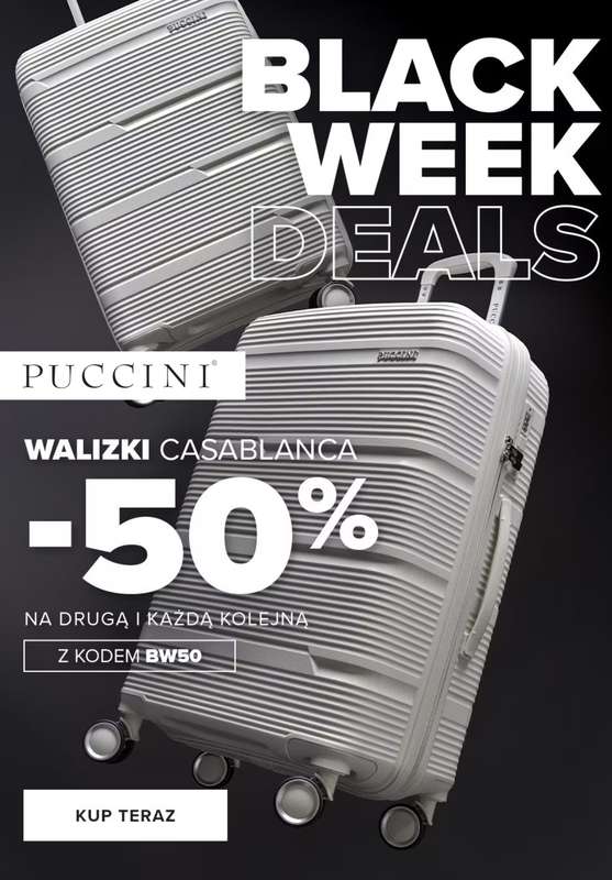 BLACK FRIDAY - gazetka promocyjna Puccini | Black Week: druga walizka -50% z kolekcji casablanca od środy 05.11 