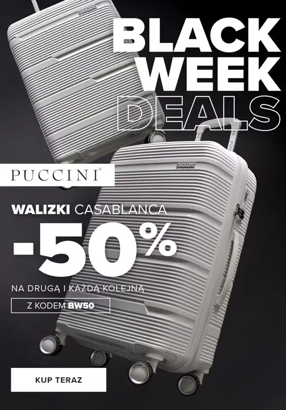 BLACK FRIDAY - gazetka promocyjna Puccini | Black Week: druga walizka -50% z kolekcji casablanca od środy 05.11 
