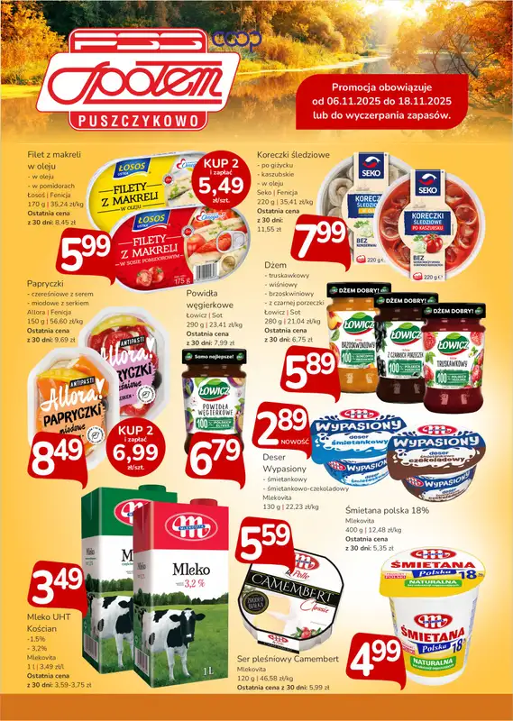 Społem - Blisko i Korzystnie - gazetka promocyjna Plakaty promocyjne PSS Puszczykowo od czwartku 06.11 do wtorku 18.11