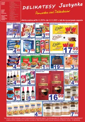 Delikatesy Justynka - gazetka promocyjna Gazetka od czwartku 06.11 do środy 12.11