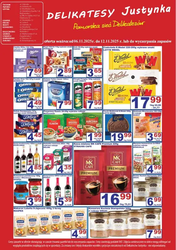 Delikatesy Justynka - gazetka promocyjna Gazetka od czwartku 06.11 do środy 12.11