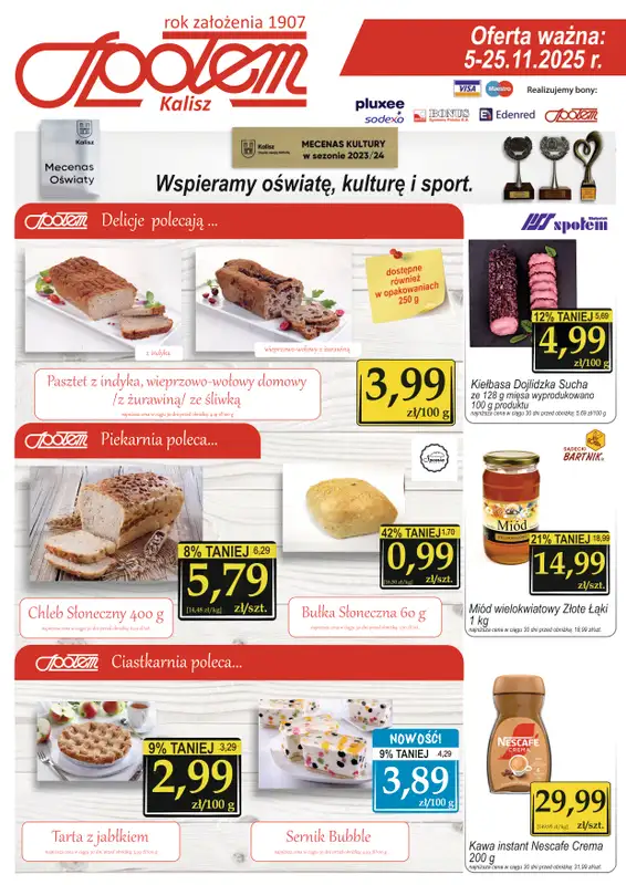 Społem - Blisko i Korzystnie - gazetka promocyjna Gazetka PSS Kalisz od piątku 07.11 do wtorku 25.11