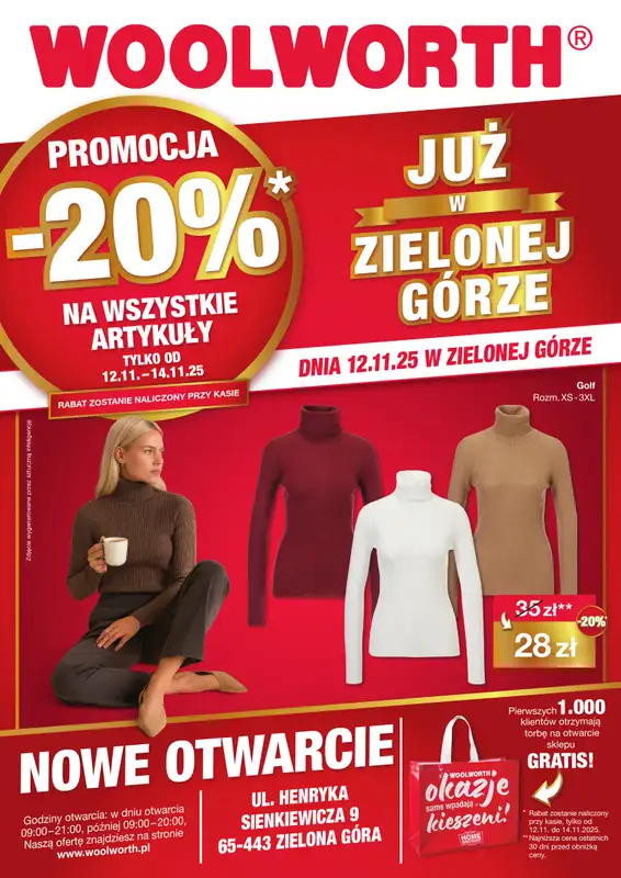 Woolworth - gazetka promocyjna WIELKIE OTWARCIE! ZIELONA GÓRA, ul. H. Sienkiewicza 9 od środy 12.11 do piątku 14.11
