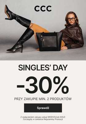 CCC - gazetka promocyjna Singles’ Day! -30% przy zakupie 2 dowolnych produktów od piątku 07.11 do wtorku 11.11