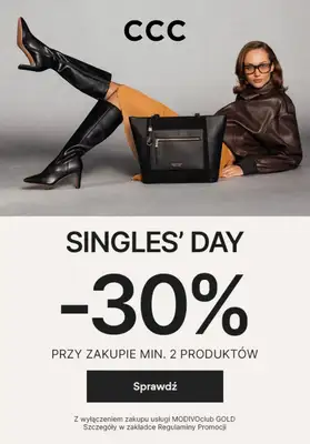 CCC - gazetka promocyjna Singles’ Day! -30% przy zakupie 2 dowolnych produktów od piątku 07.11 do wtorku 11.11