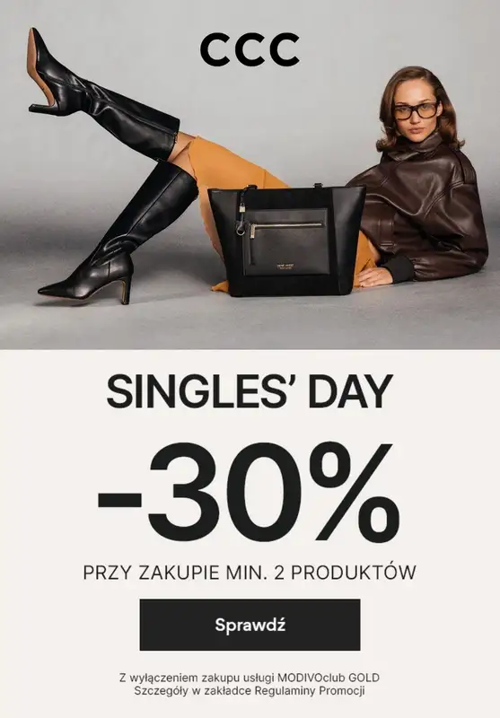 CCC - gazetka promocyjna Singles’ Day! -30% przy zakupie 2 dowolnych produktów od piątku 07.11 do wtorku 11.11
