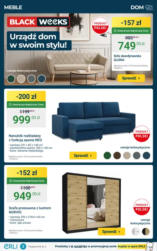 Erli - gazetka promocyjna Black Weeks – TOP HITY: Meble i ozdoby do domu! od środy 12.11 do niedzieli 16.11 - strona 2