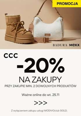 CCC - gazetka promocyjna -20% na zakupy przy zakupie min. 2 produktów od środy 12.11 do wtorku 25.11