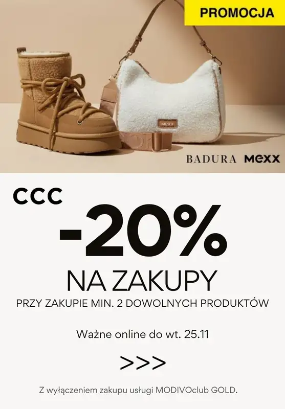 CCC - gazetka promocyjna -20% na zakupy przy zakupie min. 2 produktów od środy 12.11 do wtorku 25.11