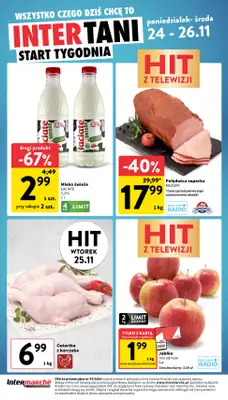Intermarche - gazetka promocyjna Intertani start tygodnia od poniedziałku 24.11 do środy 26.11