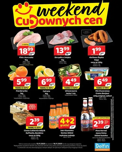 Delfin - gazetka promocyjna Weekend cudownych cen od czwartku 13.11 do niedzieli 16.11