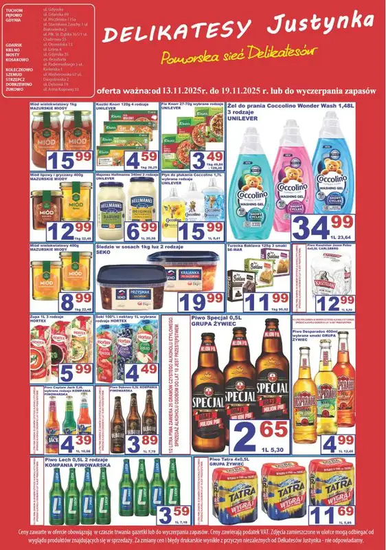Delikatesy Justynka - gazetka promocyjna Plakaty promocyjne od czwartku 13.11 do środy 19.11
