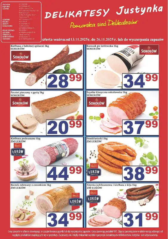 Delikatesy Justynka - gazetka promocyjna Plakaty promocyjne od czwartku 13.11 do środy 26.11