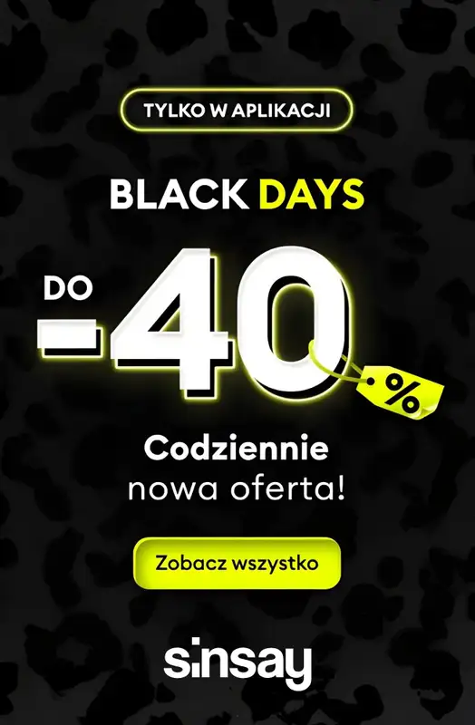 Sinsay - gazetka promocyjna Do -40% BLACK DAYS - nowa pula produktów! od czwartku 13.11 
