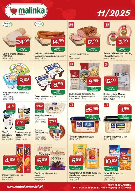 MALINKA - gazetka promocyjna Gazetka od czwartku 13.11 do środy 26.11