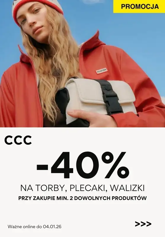 CCC - gazetka promocyjna -40% na wszystkie torby, plecaki i walizki od soboty 15.11 do poniedziałku 01.12