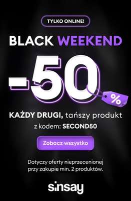 Sinsay - gazetka promocyjna -50% na KAŻDY DRUGI, tańszy produkt od piątku 14.11 do poniedziałku 17.11