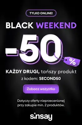 Sinsay - gazetka promocyjna -50% na KAŻDY DRUGI, tańszy produkt od piątku 14.11 do poniedziałku 17.11
