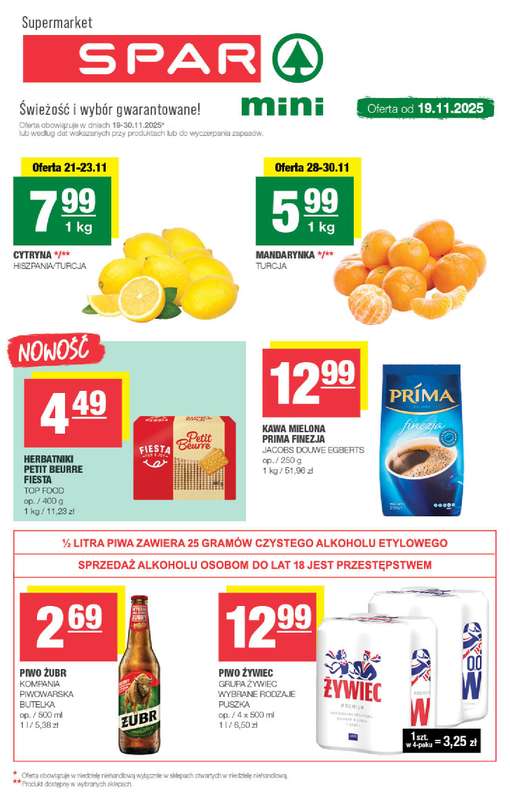 SPAR - gazetka promocyjna Gazetka Spar Mini od środy 19.11 do niedzieli 30.11