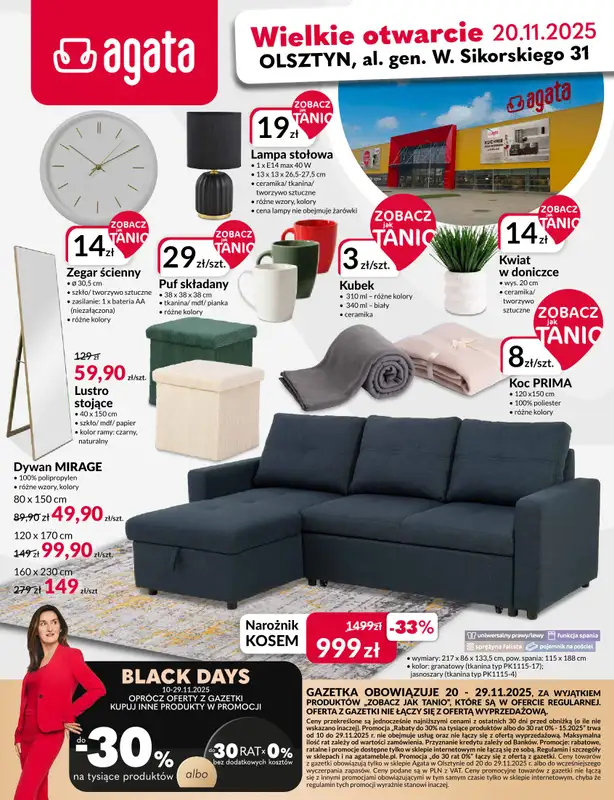 Salony Agata - gazetka promocyjna OLSZTYN: SALONY AGATA Wielkie Otwarcie Już 20.11! od czwartku 20.11 do soboty 29.11