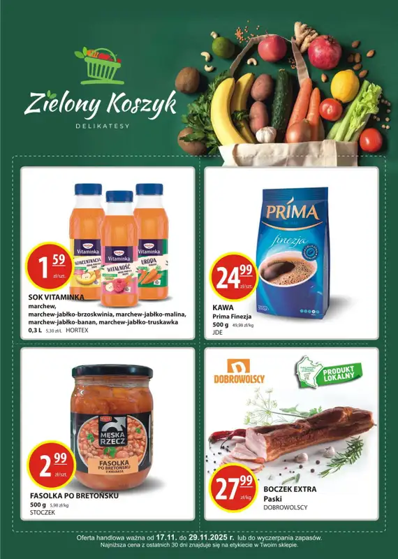Zielony Koszyk - gazetka promocyjna Gazetka od poniedziałku 17.11 do soboty 29.11