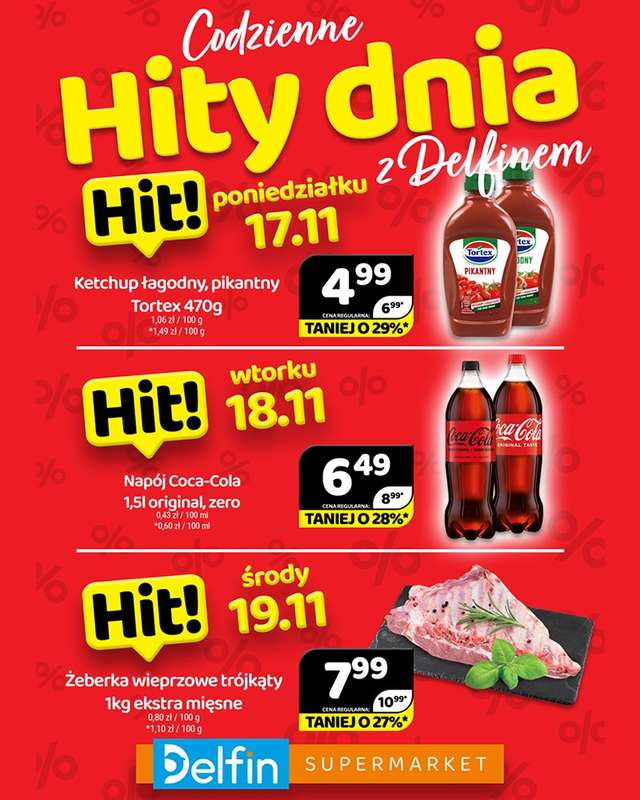 Delfin - gazetka promocyjna Codzienne hity dnia od poniedziałku 17.11 do środy 19.11