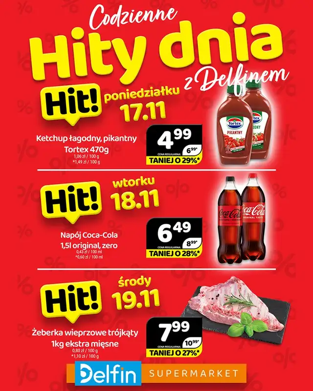 Delfin - gazetka promocyjna Codzienne hity dnia od poniedziałku 17.11 do środy 19.11