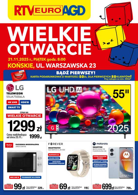 RTV EURO AGD - gazetka promocyjna WIELKIE OTWARCIE - KOŃSKIE od piątku 21.11 do poniedziałku 24.11
