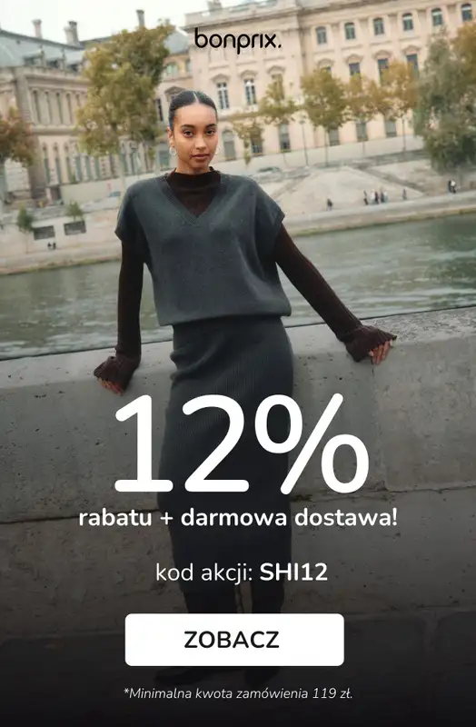 bonprix - gazetka promocyjna 12% rabatu + darmowa dostawa z KODEM! od poniedziałku 17.11 do poniedziałku 17.11