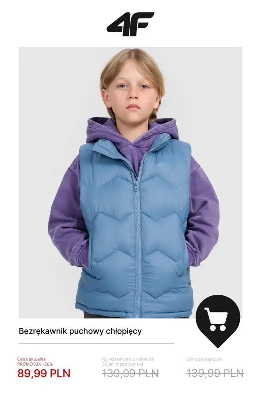 4F - gazetka promocyjna Wyprzedaż: ciepłe kurtki i bezrękawniki od wtorku 18.11  - strona 18