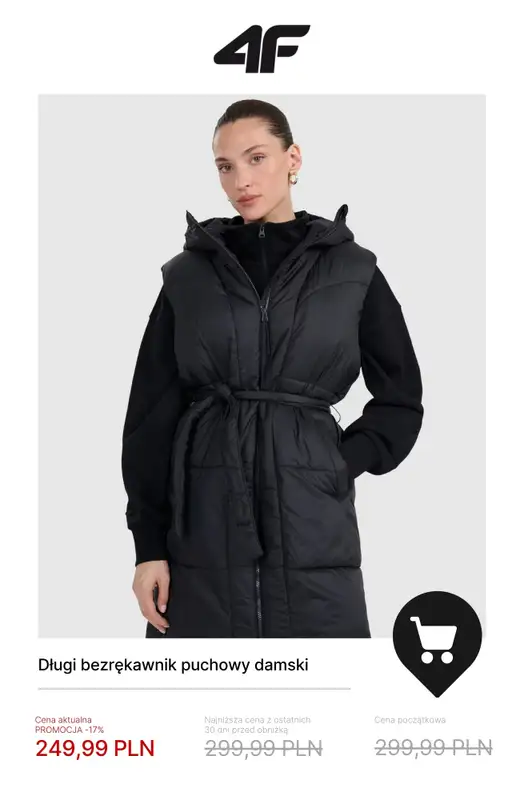 4F - gazetka promocyjna Wyprzedaż: ciepłe kurtki i bezrękawniki od wtorku 18.11  - strona 9