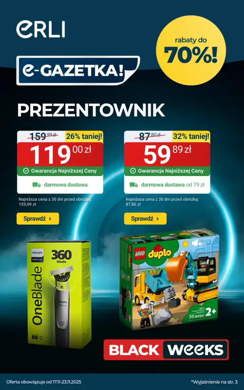 Erli - gazetka promocyjna Black Weeks – Prezentownik – Mega Okazje! od środy 19.11 do niedzieli 23.11