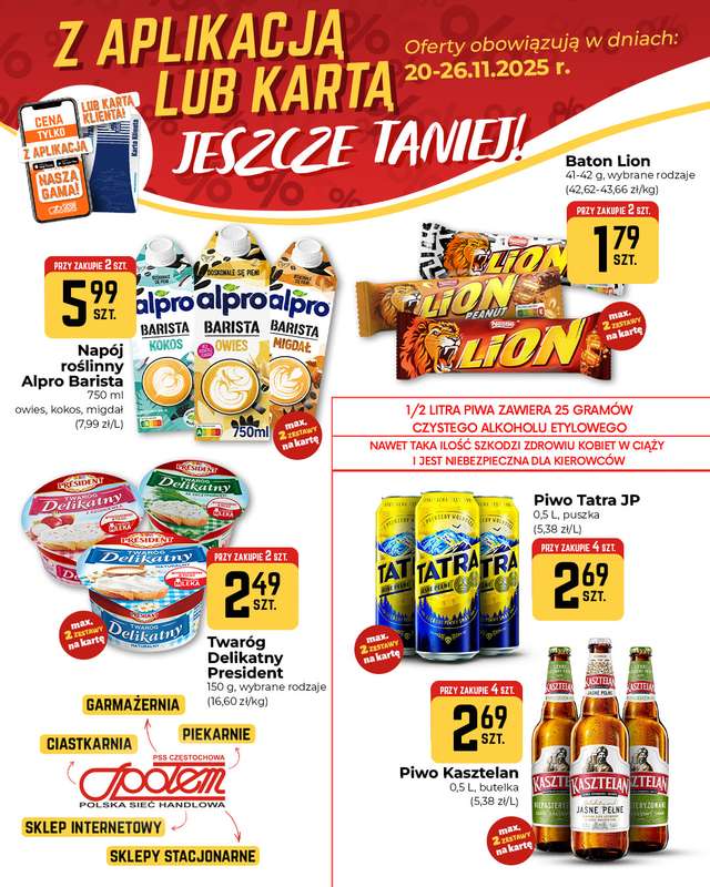 Społem Częstochowa - gazetka promocyjna Plakaty promocyjne od czwartku 20.11 do środy 26.11