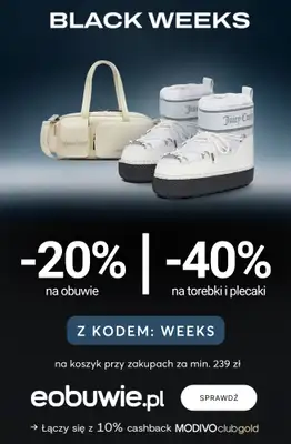 eobuwie.pl - gazetka promocyjna -20% obuwie & -40% torebki i plecaki od 239 zł od środy 19.11 do czwartku 27.11