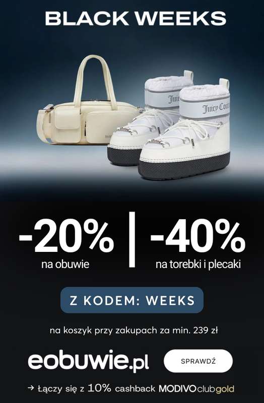 eobuwie.pl - gazetka promocyjna -20% obuwie & -40% torebki i plecaki od 239 zł od środy 19.11 do czwartku 27.11