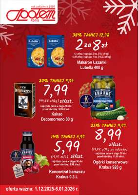 Społem - Blisko i Korzystnie - gazetka promocyjna Plakat promocyjny PSS Kalisz od poniedziałku 01.12 do wtorku 06.01