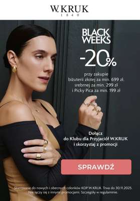 BLACK FRIDAY - gazetka promocyjna W.Kruk | -20% na wybrane produkty BLACK WEEKS od czwartku 20.11 do niedzieli 30.11