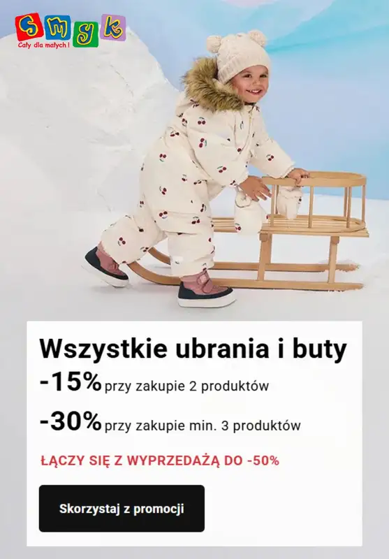 Smyk - gazetka promocyjna Do -30% wszystkie ubrania i buty od piątku 21.11 do poniedziałku 24.11